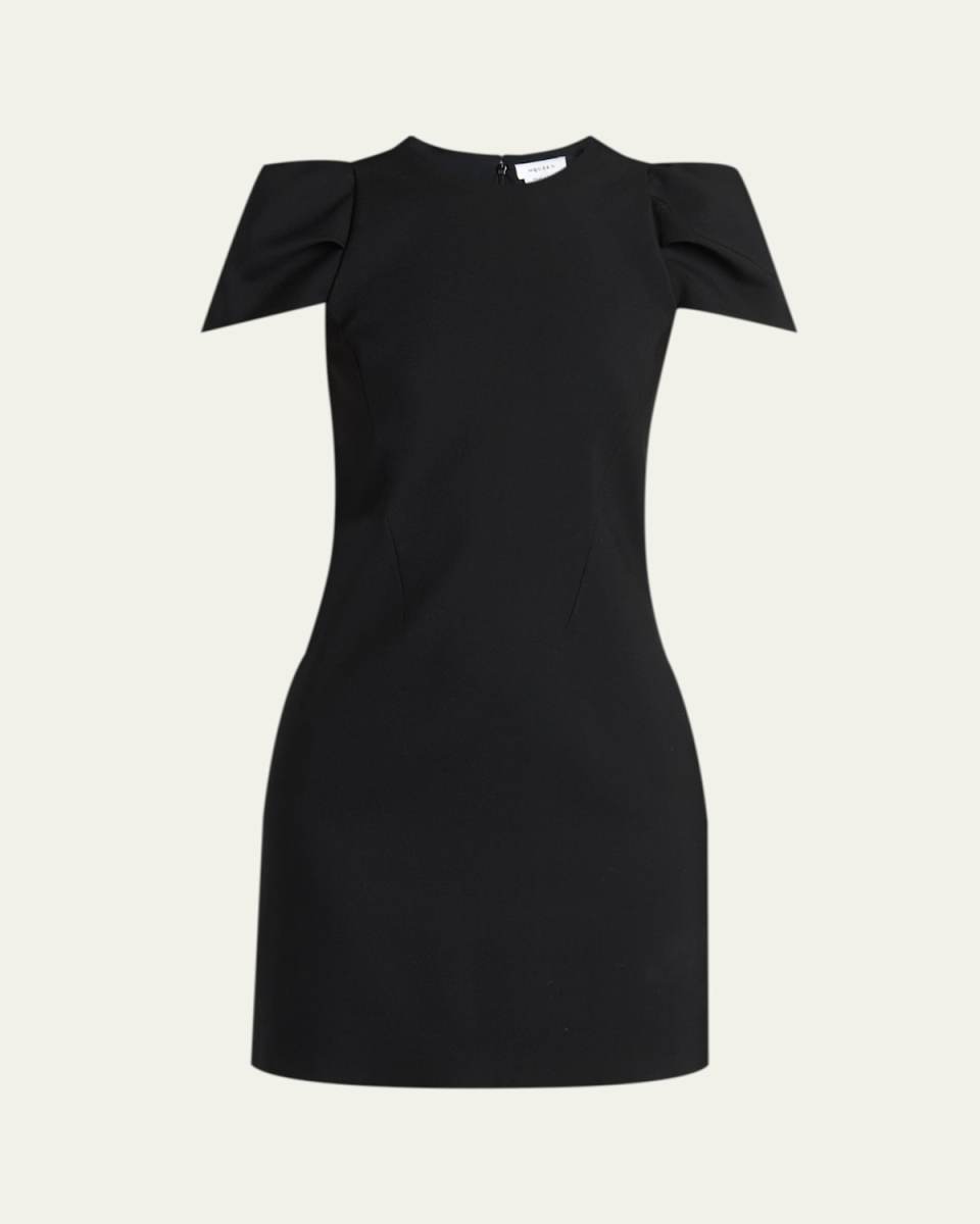 Pleated Puff-Sleeve Mini Dress
